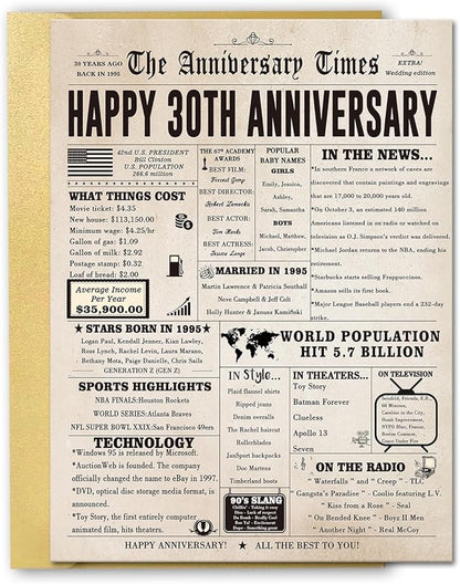 Big 30th Anniversary Cards for Women Men, Sweet 30 Year Anniversary Card for Husband Wife, Unique Pearl Wedding Gifts for Parents