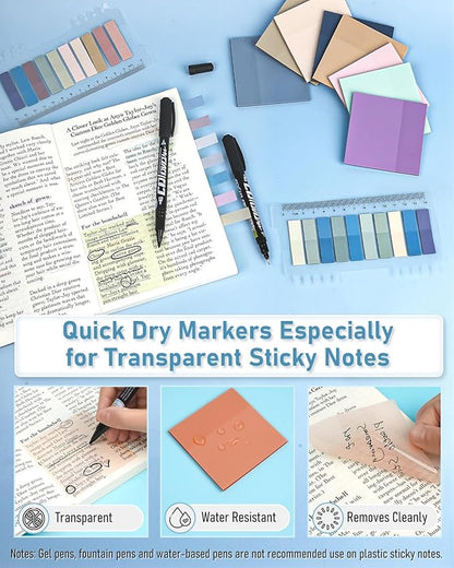 Nicpro 84 PCS Aesthetic Book Annotation Kit with Pen Case, 12 Dual Highlighters, 5 Gel Pens, 6 Mechanical Pencil, 2 Markers 1200PCS Transparent Sticky Notes and Tabs for Bible Study Student Stationary