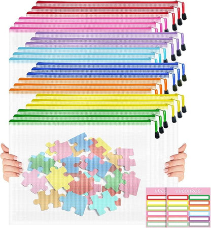 24pcs Board Games Storage Bags, A3 17x12 Inches Zipper Pouch, Puzzle Bags, Large Reusable Ziploc Bags, 8 Colors Zipper Bags for Organizing, Plastic Mesh Bags, Zipper Bags for Toys, Office