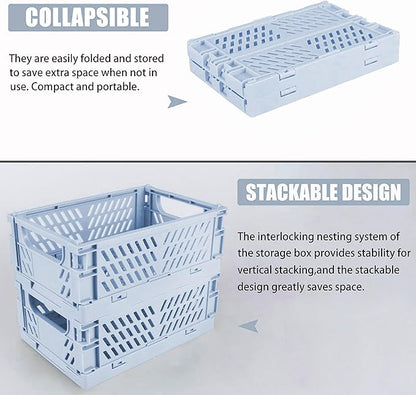Tixill 2-Pack Mini Foldable Plastic Storage Box Mini Plastic Baskets for Organizing and Storage for Home Kitchen Bedroom Bathroom Office. (Blue, 16x11x6)