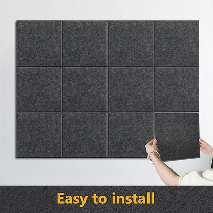 Large Cork Board Alternative - 12 Pack Felt Wall Tiles Office Decor Cork Board for Office, Cork Boards for Walls, Gray Bulletin Board Pin Board with Safe Adhesive for Office/Home/School