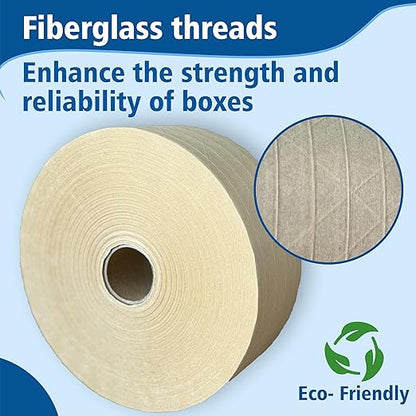 3'' x 450 Feet Reinforced Water Activated Gummed Kraft Paper Tape, for Heavy Duty Secure Packing Shipping, Tamper Evident Gummed Tape, Brown - 10 Rolls