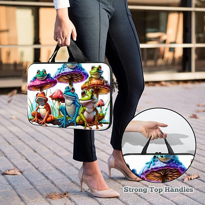 Universal Tablet Laptop Sleeve Case 10 inch, Color Frog Mushrooms Slim Carrying Case Durable Handbag Travel Laptop Bag for 7 to 10-inch Laptops/Notebook/Kids Tablet/ipad/eBook Readers