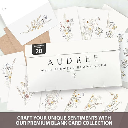 AUDREE 20 Pack Blank Cards and Envelopes 4x6 - Watercolor Wildflowers Blank Greeting Cards with Envelopes and Matching Sticker - Blank Note Cards and Envelopes for All Occasions