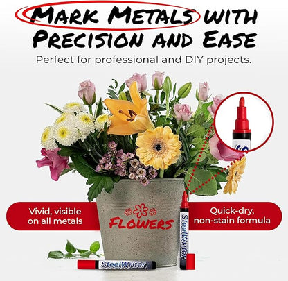 Metal Marking Paint Pen - Industrial Marker For Writing & Drawing on Steel and Metals - Washable Removable Paint Markers For Metal, Wet Erase Metal Paint, Red Paint Pen for Construction and Welders