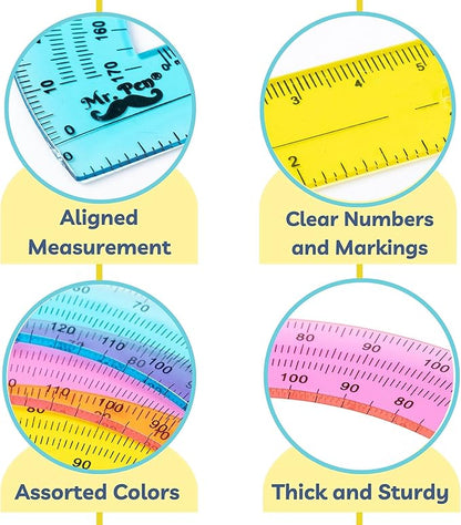 Mr. Pen- Plastic Protractors, 3 Pack, 6 Inch, 180 Degrees, Colorful Protractor for Geometry, Math Protractor, Protractor for Kids, Geometry Protractor, Colored Protractor