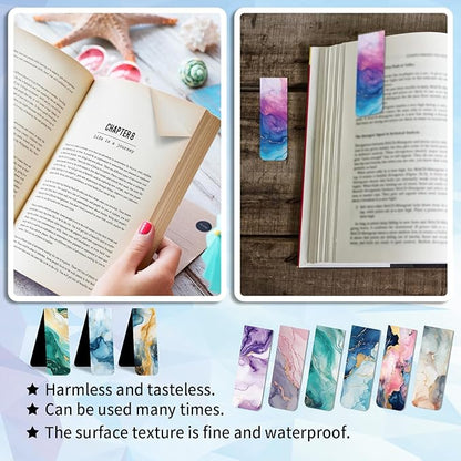 48 Pieces Magnetic Bookmarks Magnet Page Markers - Book Marks for Reading Women & Men with Storage Boxes - Cute Magnet Bookmark Clips for Reading Pleasure（Marble）
