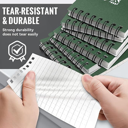 POPYOLA 6 Pack Waterproof Pocket Notebook, 3x5 Pocket Notepad, All Weather Mini Spiral Notepad, Write in the Rain Police Notepad with 100 Squared Pages for Outdoor Home Office School, Green