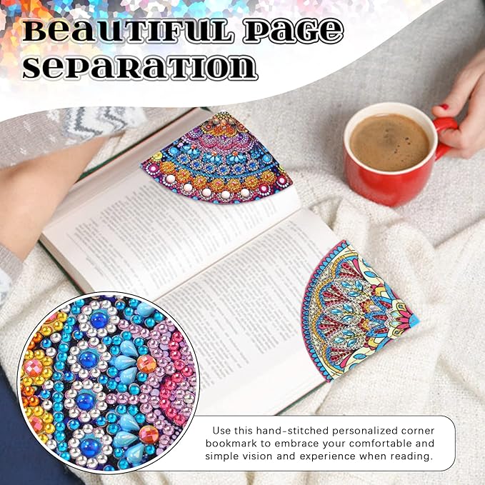 AiYuanzsh 4 Pieces Diamond Painting Kits Mandala Bookmarks DIY Leather Corner Bookmark Art Craft 5D Special Shaped Crystal Paint by Numbers for Adults Gift (10x10 cm)