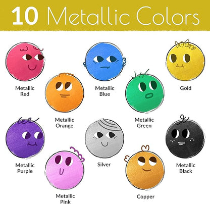 10 Metallic Colored Liquid Chalk Markers for Chalkboard Signs, Blackboard, Window, Labels, Bistro, Glass, Car - Wet Wipe Erasable Ink Chalkboard Markers, Reversible 6mm Tip Liquid Chalk Pens