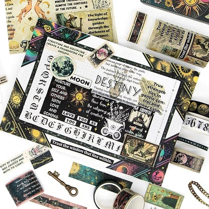 29 Rolls Washi Tape Set - Tarot Theme Decorative Masking Tape Colored Patterns, Vintage Adhesive Artists Tapes for Journaling Supplies, Diy Crafts, Scrapbooking, Junk Journal Supplies, School Supplies