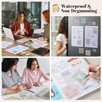 [650 Sheets] Transparent, 3 Sizes Clear Sticky Notes Pads, Pastel Color Waterproof Self-Adhesive Translucent See Through Sticky Notes for Annotating Books,School & Office