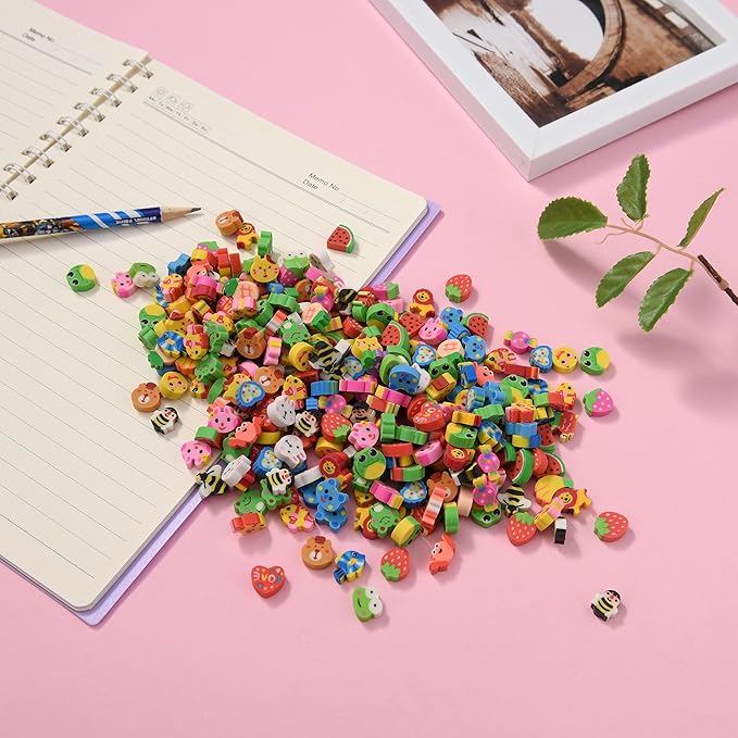 400PCS Mini Fun Cute Fruit Animal Erasers for Kids Bulk,Back to School Party Gifts Valentine's Day Gifts (Fruit erasers)