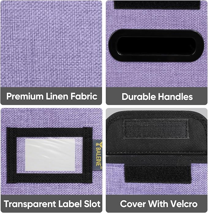 BALEINE File Organizer Box with Lid, Collapsible File Folder Organizer with Plastic Slide, Hanging File Folder Box for Office Document Storage (1 Pack, Purple, S)