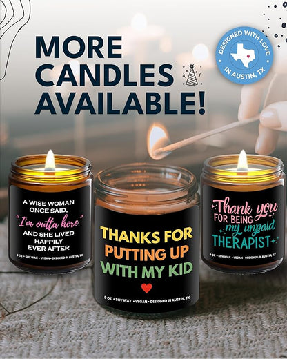 Funny Teacher Candle, Thanks for Putting Up with My Kid, Best Funny Teacher Gifts for Women & Men, Teacher Appreciation Gifts, Daycare Provider, Babysitter Christmas Gifts, Birthday, Gift-Ready