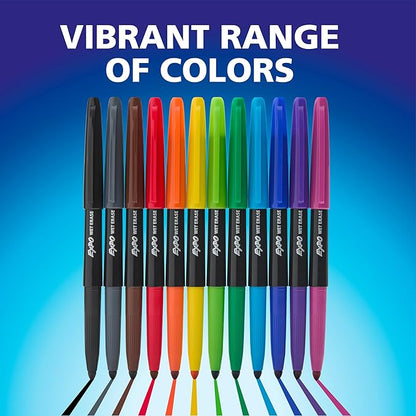 EXPO Wet Erase Markers, Semi-Permanent Markers, Assorted, Fine Tip, 12 Count