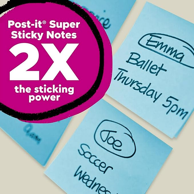 Post-it 100% Recycled Paper Super Sticky Notes, Lined, 4 in. x 4 in., 3 Pads, 70 Sheets per Pad, Oasis Collection, School Supplies and Office Products
