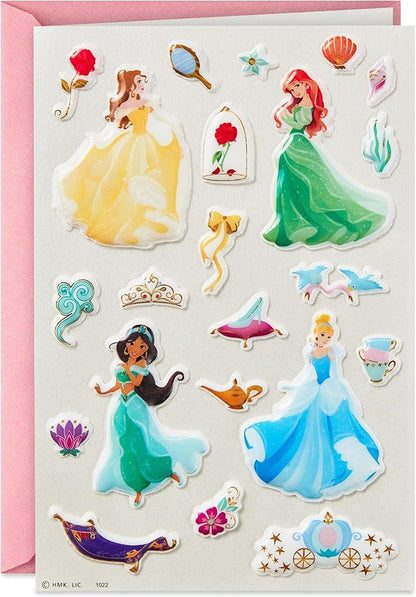 Hallmark Signature Disney Princess Birthday Card with Stickers (Belle, Ariel, Jasmine, Cinderella)