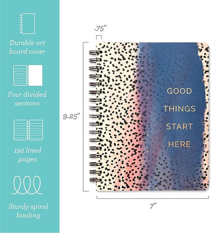 Compendium Spiral Notebook - Good Things Start Here — A Designer Spiral Notebook with 192 Lined Pages, College Ruled, 7.25”W x 9.25”H