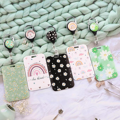 School Teachers Lanyard for ID Badge & Keys Rainbow Badge Holder & Retractable Badge Reel Cute Boho Floral Key Lanyard for Women Girls Nurse Preppy Keychain Lanyard ID Holder(Be Kind)