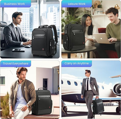 Business Laptop Backpack for Men Women, 20L Large Bookbag Travel TSA Approved Carry on Backpack Waterproof Casual Daypack 15.6" Professional Computer Bag with Thicker Compartments, Black