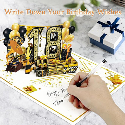 18th Birthday Card for Men Women, 3D Pop Up 18th Birthday Gifts Cards for Him Her, Back In 2007 Funny 18 Year Old Birthday Decorations, Black Gold