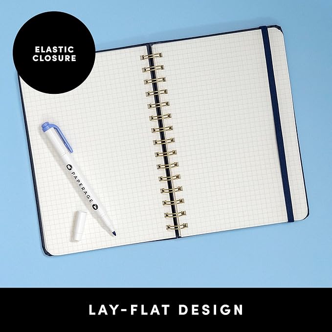 PAPERAGE Graph Paper Spiral Notebook & Journal, (Navy), 160 Pages, Medium 5.5 inches x 8 inches - 100 GSM Thick Graphing Paper, Hardcover, Double-Wire Grid Spiral Notebook