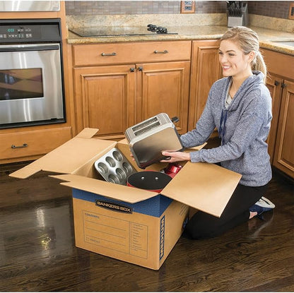 Bankers Box Medium Prime Moving Box 8 Pack, Reinforced Handles, Tape-Free Assembly, Attached Lid, 18-in x 15-in x 14-in (0062806)
