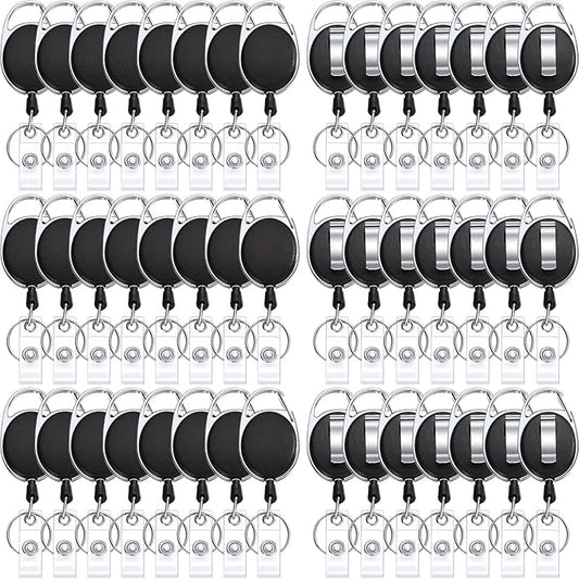 Honoson Heavy Duty Retractable Badge Reels Batch ID Badge Holder Retractable Clip Bulk Card Key Holder with Ring for Office Worker Employee, Doctor Nurse Gifts(Black,50 Pcs)