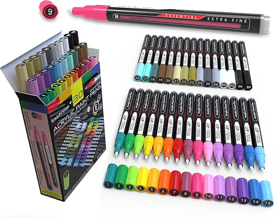 TOOLI-ART Acrylic Paint Pens Assorted Vibrant Markers for Rock Painting, Canvas, Glass, Mugs, Wood, Fabric, Metal, Ceramics. Non Toxic, Quick Dry, Multi-Surface, Lightfast (EXTRA FINE)
