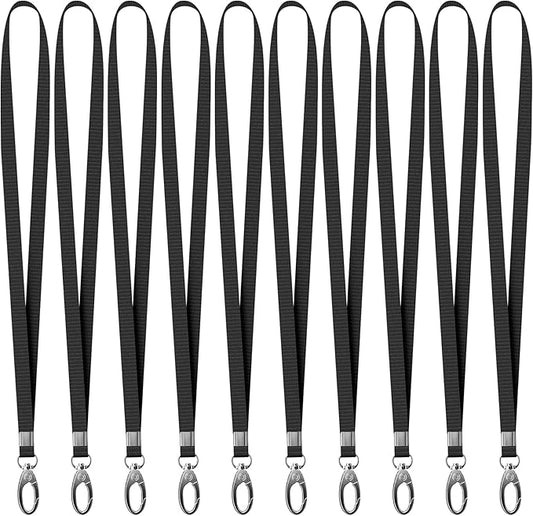 10 Pack Lanyards for ID Badges, Cruise Ship Cards, Keys, Keychain, Long-lasting Neck lanyard Strap with Clasp, Cruise Badge Key Lanyards for Men, Women, Teachers, Kids (Black)