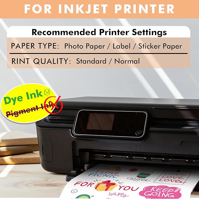 A-SUB Clear Sticker Paper for Inkjet Printers, Waterproof Transparent Printable Vinyl Sticker Paper, 50 Sheets 8.5x11 Inch Glossy Clear Label Paper for Custom Stickers, Decals