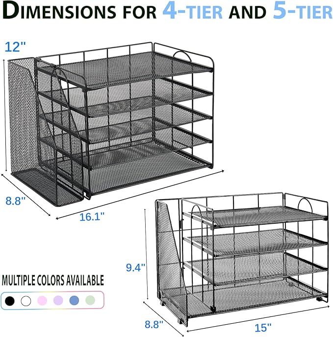 OPNCIE Desk Organizers and Accessories, 4 Tier Paper Letter Tray File Organizer, Office Organization Storage Desk Accessories Workspace Desktop Organizer for Classroom Office Supplies Decor, Black