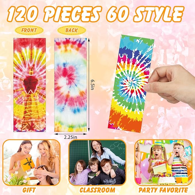 120 Pieces Bookmarks for Kids Set Book Marks Gifts for Kids Inspirational Motivational Paper Bookmark Pack for Book Lovers Adults Teacher Women Funny Reading Gift(Tie Dye)