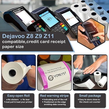 Credit Card Machine Paper Roll for Dejavoo Z8 Z9 Z11 (50 rolls)