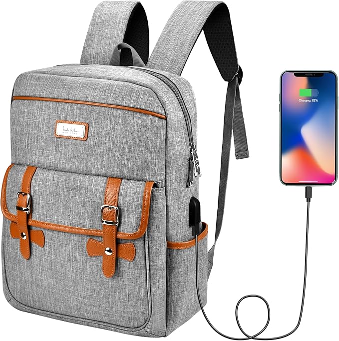 Nicole Miller Travel Laptop Backpack-Business Anti Theft Vintage Backpack with USB Charging Port-Water Resistant Computer Bag
