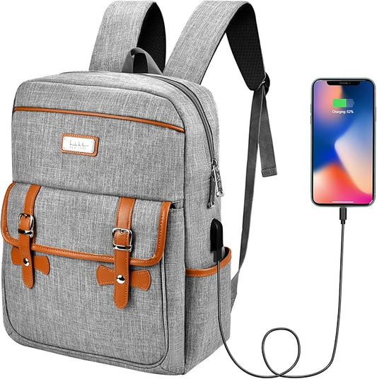 Nicole Miller Travel Laptop Backpack-Business Anti Theft Vintage Backpack with USB Charging Port-Water Resistant Computer Bag