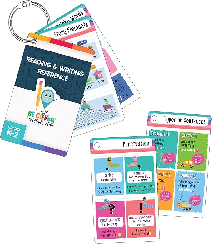 Carson Dellosa Be Clever Wherever K-2 Reading and Writing Reference Things on Rings, Flash Cards Covering Parts of Speech, Sentence Types, Grammar, and More for Kindergarten to 2nd Grade