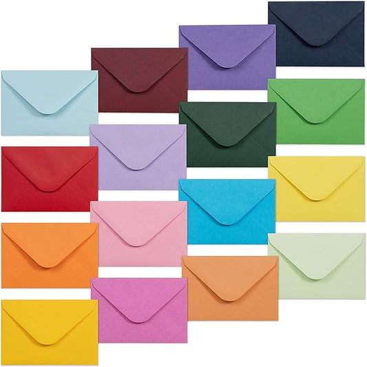 Gift Card Envelopes - 160-Count Mini Envelopes, Paper Business Card Envelopes, Bulk Tiny Envelope Pockets, 16 Colors, 4 x 2.7 Inches