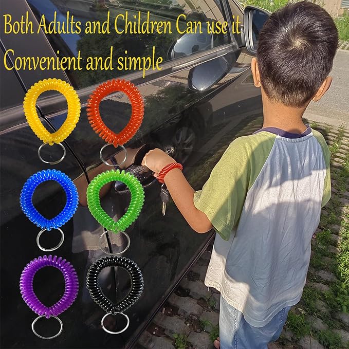 Pack of 36 Colorful Spring Spiral Wrist Coil Key Chain, Wristband Key Ring (Green)