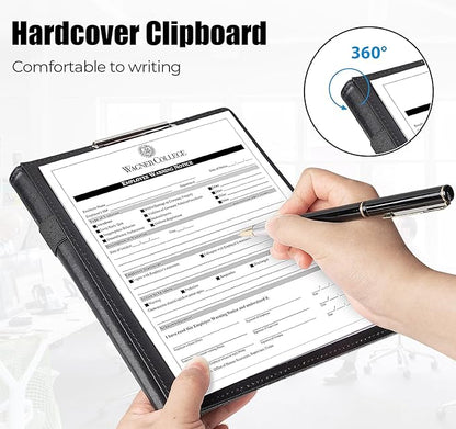 A5 Leather Portfolio Binder, Interview Legal Document Organizer with Magnetic Closure Cover with A5 Sized Papers,Sticky Tabs,Pen,Mini Document Organizer Folder for Men Women,Black