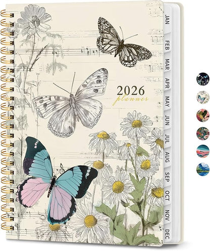2026 Planner, Weekly and Monthly Planner for Women, January 2026 to December 2026, Pretty Hardcover 2026 Calendar Planner Book with Tabs, Inner Pocket, Spiral Bound, Perfect Office Home School Supplies - 6.3" x 8.5", Butterfly Sonata