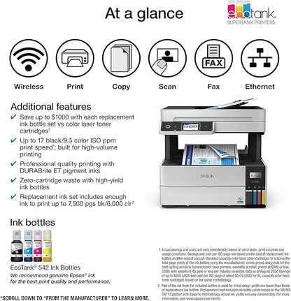 Epson EcoTank Pro ET-5170 Wireless Color All-in-One Supertank Printer with Scanner, Copier, Fax Plus Auto Document Feeder White Large