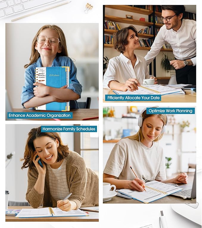 2026 Planner, Weekly and Monthly Calendar Planner from January 2026 - December 2026, 5.75" x 8.38" Hardcover Leather Hourly Appointment Book with Tabs, A5 Spiral Daily Planners for College School Work Home, Sky Blue