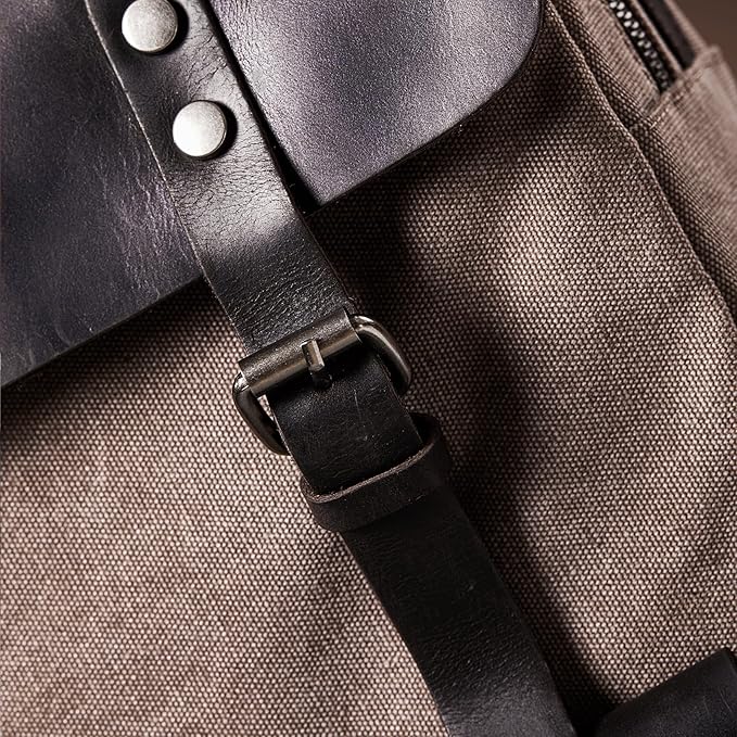 Vintage Waterproof Waxed Canvas Leather Backpack for Men Women 15.6" laptop Travel Rucksack