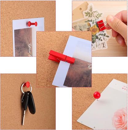 BESARME 200 Pieces Red Push Pins, 5 Style Thumb Tacks Decorative Pins for Cork Board Bulletin Wall Craft Office Home Supplies