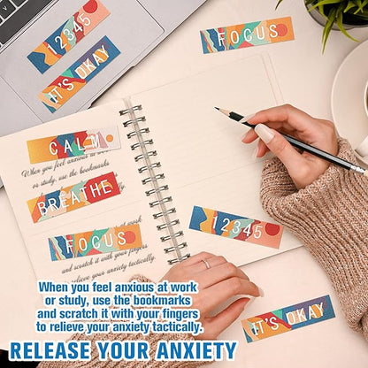 80 Pcs Anxiety Sensory Stickers with Inspirational Quotes Calm Textured Strips Relief Mental Health Stickers School Office Adhesive Sensory Tape Anti Stress Toys for Adults Teens (Stylish)