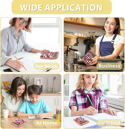 Desktop Mechanical Calculator, 12-Digit Large LCD Display Basic Standard Calculators with Cute Big Buttons, Office Accessories, School Supplies (Coffee)