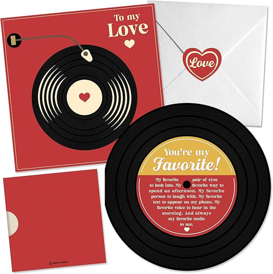 Anniversary Card, Valentines Day Gifts For Him, Love Card for Men Husband Boyfriend or Girlfriend, Retro Happy Anniversary, Romantic Card for Couple, Vinyl Record CD Birthday Card, First Date Gifts