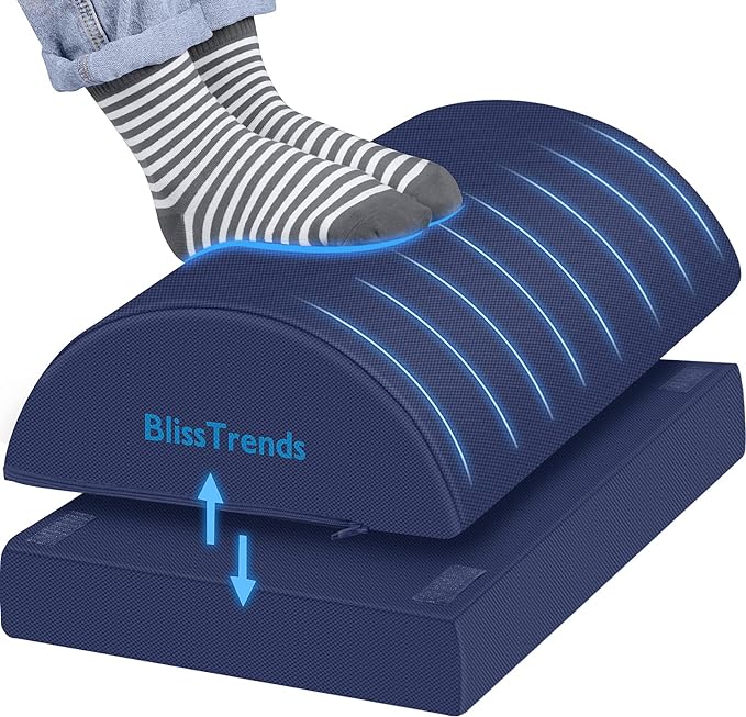 BlissTrends Foot Rest for Under Desk at Work-Versatile Foot Stool with Washable Cover-Comfortable Footrest with 2 Adjustable Heights for Car,Home and Office to Relieve Back,Lumbar,Knee Pain-Blue